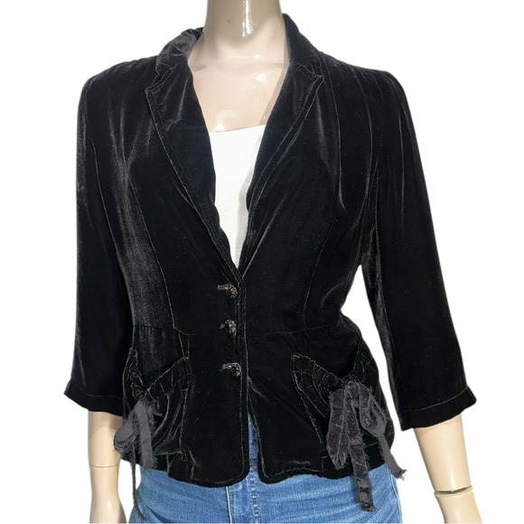 Ralph Lauren Vintage Womens Size M Black Crushed Velvet Rhinestone Button Jacket - Picture 3 of 13